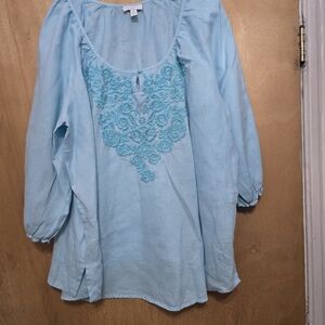 Light Blue Embroidered Peasant Top - Women From Charter Club 3x